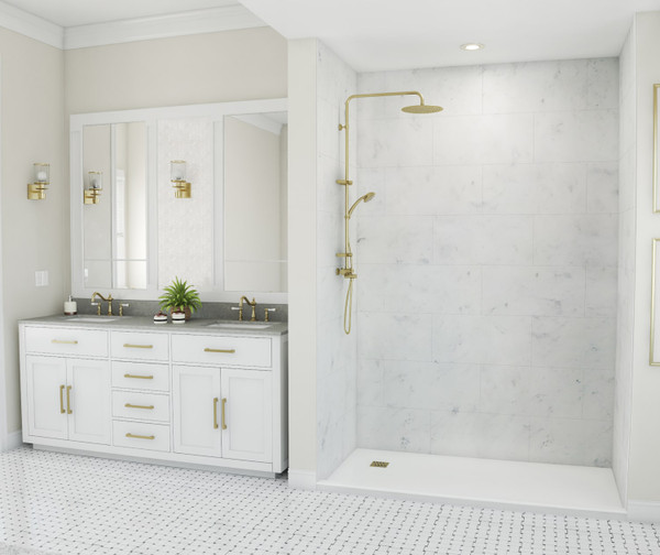 Swanstone Traditional Subway Tile Glue-Up Shower Wall Kit, 34×62×96 Carrara