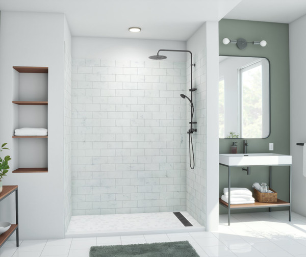 Swanstone Metro Subway Tile Glue-Up Bathtub and Shower Wall Kit, 30 x 62 x 84, Carrara