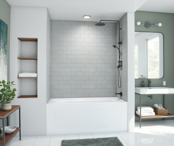 Swanstone Metro Subway Tile Glue Up Bathtub and Shower Wall Kit 34x50x72 Ash Gray