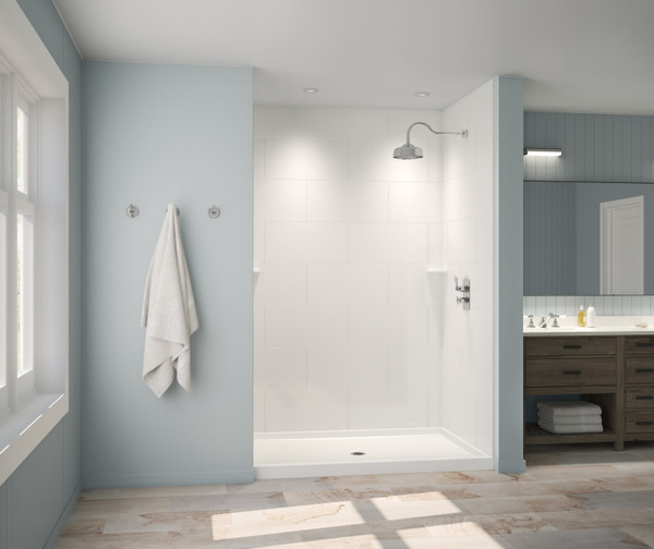 Swanstone TSMK843636 36 x 36 x 84 Traditional Subway Tile Glue-Up Shower Wall Kit, White