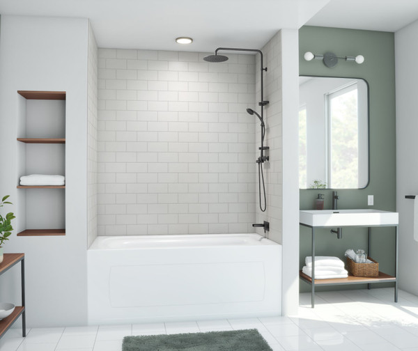 Swanstone Metro Subway Tile Glue up Bathtub and Shower Wall Kit 32x50x72 Birch