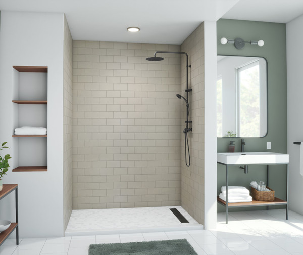Swanstone Metro Subway Tile Glue Up Shower Wall Kit 36 x 50 x 96 Limestone
