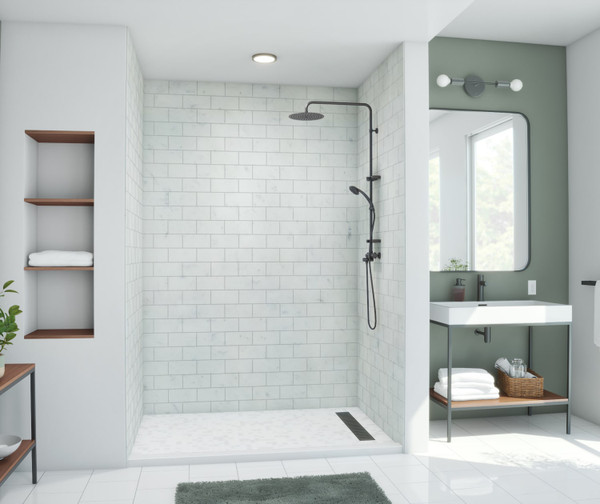 Swanstone Metro Subway Tile Glue-Up Bathtub and Shower Wall Kit, 36 x 62 x 96, Carrara