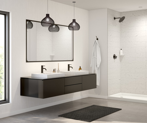 Swanstone Modern Subway Tile Glue-Up Shower Wall Kit 30 x 62 x 84 Carrara