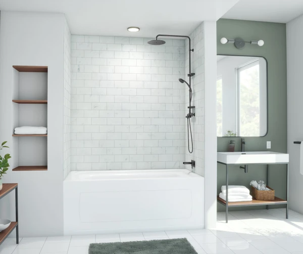 Swanstone Metro Subway Tile Glue Up Bathtub and Shower Wall Kit 32x50x72 Carrara