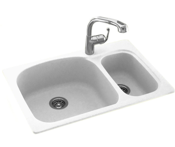 Swanstone KSLS-3322 22 x 33 Dual Mount Double Bowl Kitchen Sink, White
