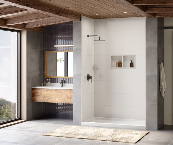 Swanstone Traditional Subway Tile Glue-Up Shower Wall Kit 30x62x96 Mountain Mist