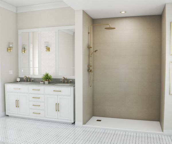 Swanstone Traditional Subway Tile Glue-Up Shower Wall Kit 36x62x96 Limestone