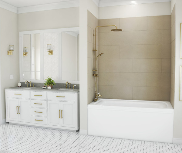 Swanstone Traditional Subway Tile Glue-Up Bathtub & Shower Wall Kit 36×50×72 Limestone