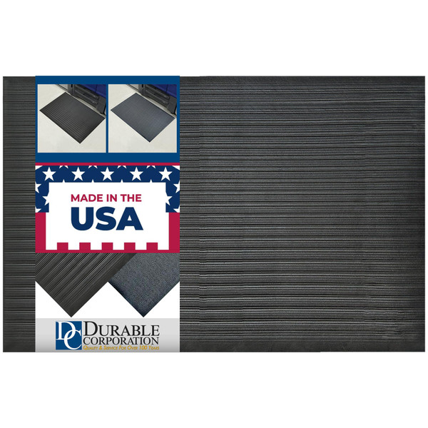 Durable 570S35BK 3/8" Vinyl Sponge-Ribbed Anti-Fatigue Mat, 3 Feet By 5 Feet, Black