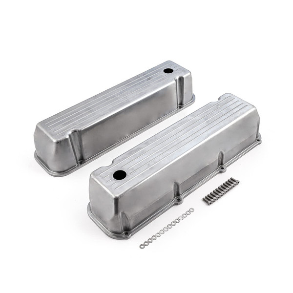 Speedmaster Ford 429 460 Polished Aluminum Ball Milled Valve Covers - Tall w/ Hole PCE314.1091.02