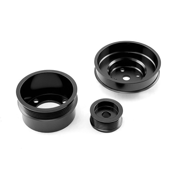 Speedmaster 1979-1993 Ford 5.0L Steel Serpentine 20% Underdrive Pulley Set Black PCE415.1022
