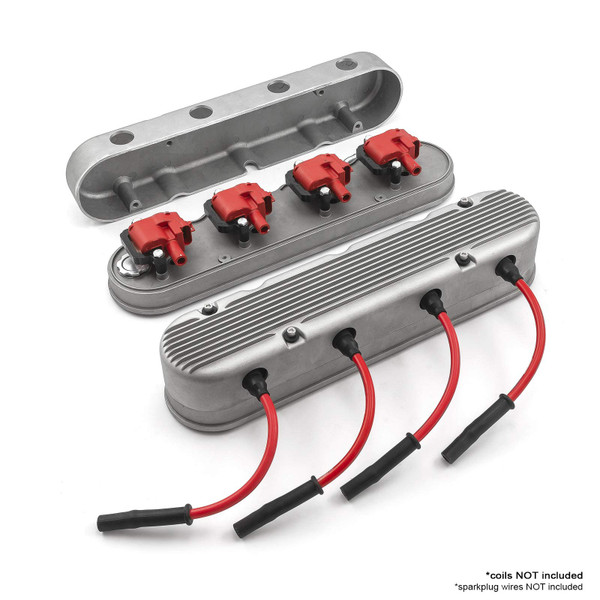 Speedmaster Chevy LS 2pc Finned Vintage Hidden Coil Aluminum Valve Cover Satin PCE314.1249.03