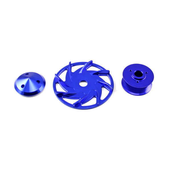 Speedmaster PCE238.1006 Universal Chevy Ford 6 Groove Serpentine Blue Billet Alternator Pulley & Fan Kit