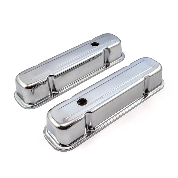 Speedmaster Pontiac 326 400 455 Chrome Steel Valve Covers 3.5" Tall Baffled Hole PCE314.1048