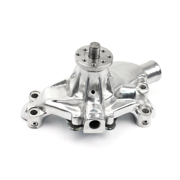Speedmaster Chevy SBC 350 High Volume Aluminum Short Water Pump Polished with Heater Port PCE195.1083.04