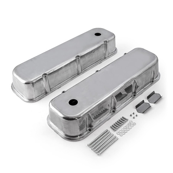 Speedmaster Chevy BBC 454 Polished Aluminum Plain Valve Cover - Tall with Hole PCE314.1028.01