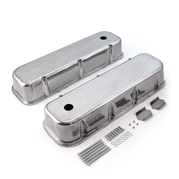 Speedmaster Chevy BBC 454 Polished Aluminum Ball Milled Tall Valve Covers with Hole PCE314.1028.07