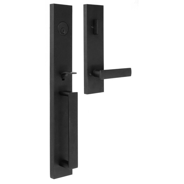 Weslock Xanthis Single Cylinder Handleset with Utica Lever, Adjustable Latch & Strikes, Matte Black | 02890-232SL2D