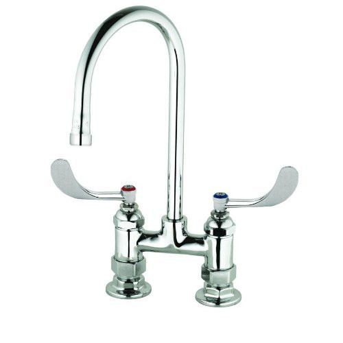 T&S Brass TB0328CRVF05 Deck Mount Faucet with 0.5 GPM Non-Aerated VR Outlet Device, B-WH4 Handles, Ceramas, 4"