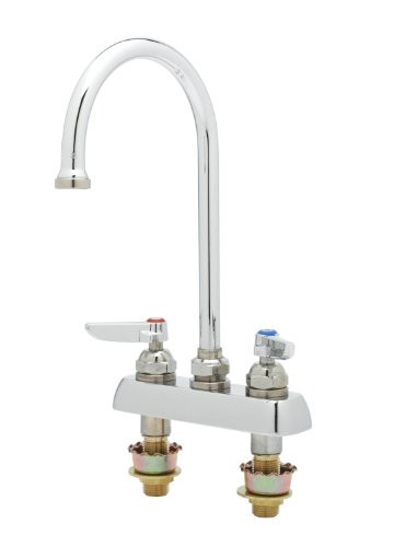 T&S Brass TB1141XS Deck Mount Workboard Faucet with 4-Inch Centers, Swivel Gooseneck, Lever Handles and 2-Inch Shanks