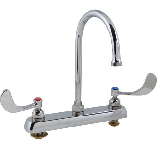 T&S Brass TB114204 8-Inch C/C Deck Mount Workboard Faucet with 4-Inch Wrist Action Handles and Swivel Gooseneck