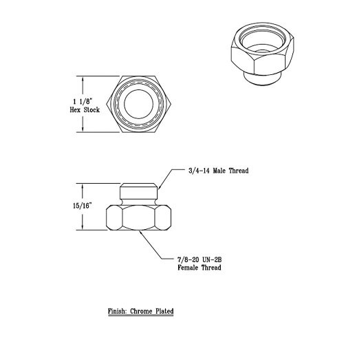 T&S Brass T01619425 Adapter, 7/8-20" Female Thread x 3/4-14" Male Thread