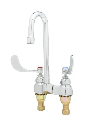 T&S Brass TB0892CR Deck Mount Medical Faucet with Rigid Gooseneck, Aerator, Wrist Handles and Ceramic Cartridges