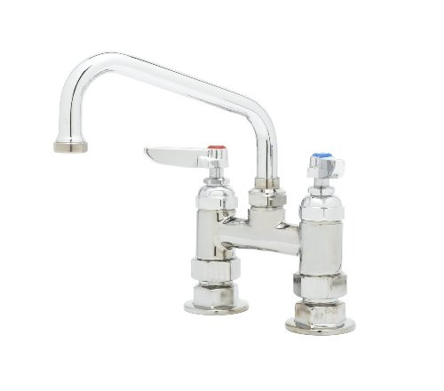 T&S Brass TB0227CR Double Pantry Faucet with Deck Mount, 4-Inch Centers, 8-Inch Swing Nozzle and Ceramas Cartridges