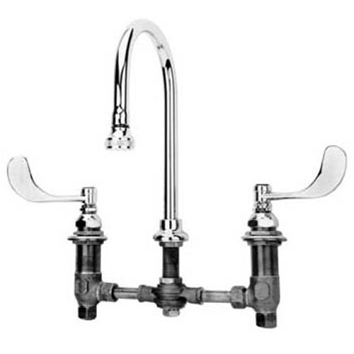 T&S Brass TB286605 Medical Faucet, 8 Centers, Swivel Gooseneck, Non-Splash Aerator, 4 Wrist Action Handles