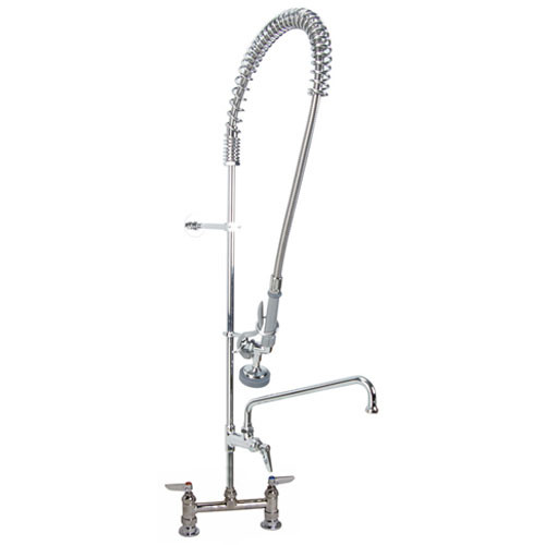 T&S Brass TB0123ADF12B Easy Install Pre-Rinse Deck Mount Base 8-Inch Centers with 12-Inch Add-On Faucet Wall Bracket