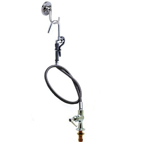 T&S Brass TB0305102ACR Single Pantry Base Faucet, Ceramic, 053A, B-0102-A Hose and Hook Nozzle, Wall Hanger Hook