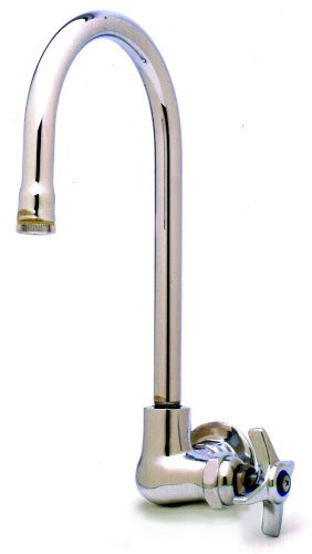 T&S Brass TB0310 Single Pantry Faucet, Wall Mount, Rigid Gooseneck, Four-Arm Handle, 1/2-Inch Npt Female Inlet