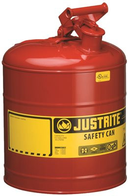 Justrite 870001  Type I Galvanized Steel Flammables Safety Can, 5 Gallon Capacity, Red
