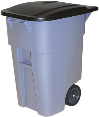Rubbermaid 134220 Commercial Brute Rollout Container, Square, Plastic, 50 Gallons, Gray (9W27GY)