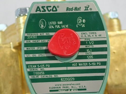 ASCO 77299 -120/60,110/50 Brass Body Hot Water and Steam Pilot Operated Diaphragm and Piston Valve, 125 psi Maximum Steam Operating Pressure, 1-1/2" Pipe Size, 2-Way Normally Closed, EPDM Sealing,