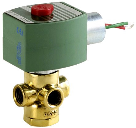 ASCO 77803 -120/60,110/50 Brass Body Direct Acting General Service Solenoid Valve, 1/8" Pipe Size, 3-Way Normally Open, Nitrile Butylene Sealing, 3/64" Orifice, 0.06 Cv Flow, 120V/60 Hz, 110V/50 Hz