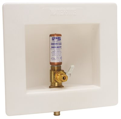 IPS CORPORATION 284204 Water-Tite Plastic Lead-free Ice Maker Outlet Box with Brass Quarter-turn Arrester Valve Installed, 1/2" CPVC Connection, White