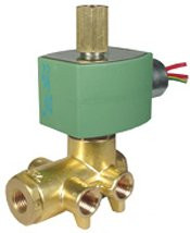 ASCO 100643 -24/DC Brass Body Pilot Operated General Service Solenoid Valve, 1/4" Pipe Size, 5-Way Inline Single Solenoid, Nitrile Butylene Sealing, 1/16" Orifice, 0.09 Cv Flow, 24/V DC