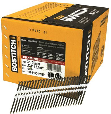 STANLEY BOSTITCH 302143 BOSTITCH Round Head 3-Inch by .131-Inch by 21 Degree Plastic Collated Framing Nail (4,000 per Box).