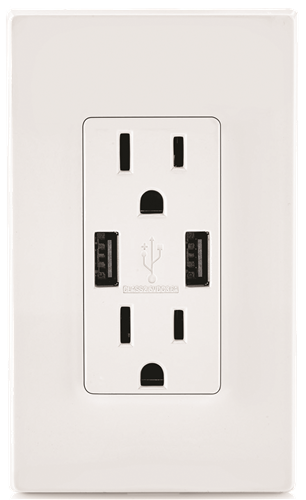 Leviton 2476997 DECORA USB CHARGER / TAMPER-RESISTANT DUPLEX RECEPTACLE, WHITE, 5-15R, 125 VOLTS, 15 AMPS