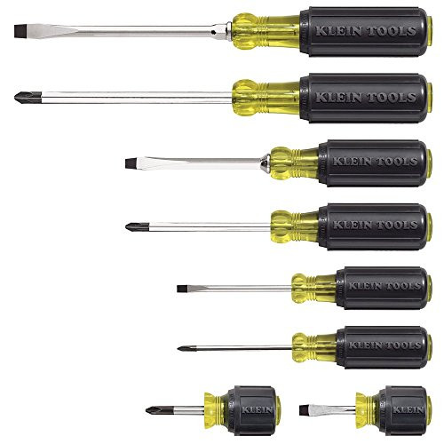 Klein Tools 2491796 Screwdriver Set 8 Piece, 4 Phillips and 4 Flat Head Tips, Cushion Grip, Precision Machined