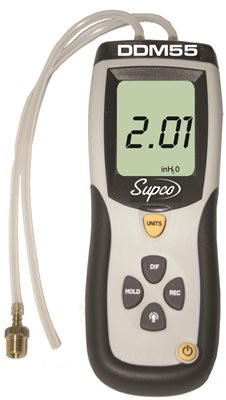 Supco 823009  Dual Input Digital Differential Manometer with LCD Display, -55 to 55" H20 Measuring Range, 0.01" Resolution, Battery Operated