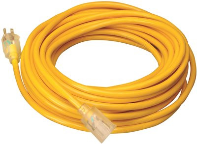 COLEMAN CABLE 647319 VINYL OUTDOOR SJTW EXTENSION CORD WITH LIGHTED END, 12/3, 100 FT., YELLOW