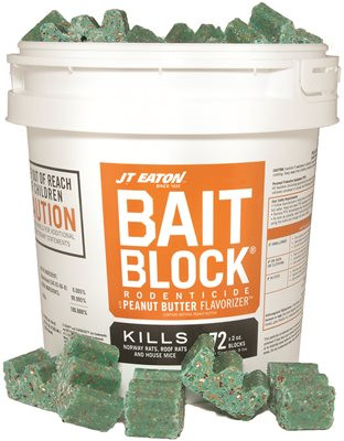 JT EATON 289728 709-PN Bait Block Rodenticide Anticoagulant Bait, Peanut Butter Flavor, For Mice and Rats (Pail of 144)