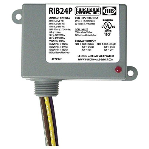 RIB RELAYS 65196 Functional Devices (RIB) Enclosed Relay 20Amp DPDT 24Vac/dc