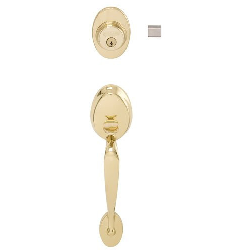 SCHLAGE F62PLY505FLARH F62 Plymouth With Flair Right Hand Double Cylinder Handleset and Trim C Keyway with 12326 Latch Round Corner Strikes Lifetime Brass Finish