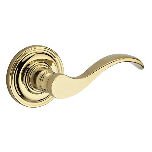 Baldwin PVCURRTRR003 Hardware Reserve Curve Privacy Lever with Traditional Round Rose in Lifetime Polished Brass
