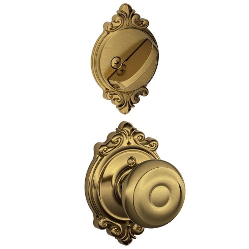 SCHLAGE F59GEO609BRK Lock Company Georgian Interior Pack Knob Set with Single Cylinder Deadbolt, Antique Brass (Interior Half Only)