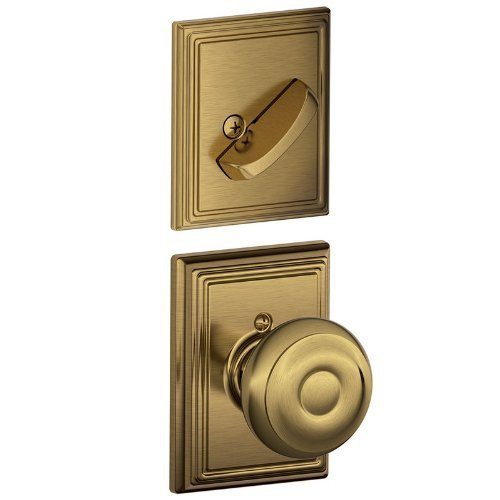 SCHLAGE F59GEO609ADD Lock Company Georgian Interior Pack Knob Set with Single Cylinder Deadbolt, Antique Brass